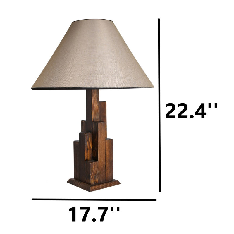 Rustic Wooden Table Lamp with Fabric Shade, Walnut Finish, 11.0 x 11.0 x 22.4 inches | E27 Socket, Max 40W, On/Off Switch on Cable | Ideal for Country-Style Home Decor & Cozy Lighting in Living Rooms & Bedrooms