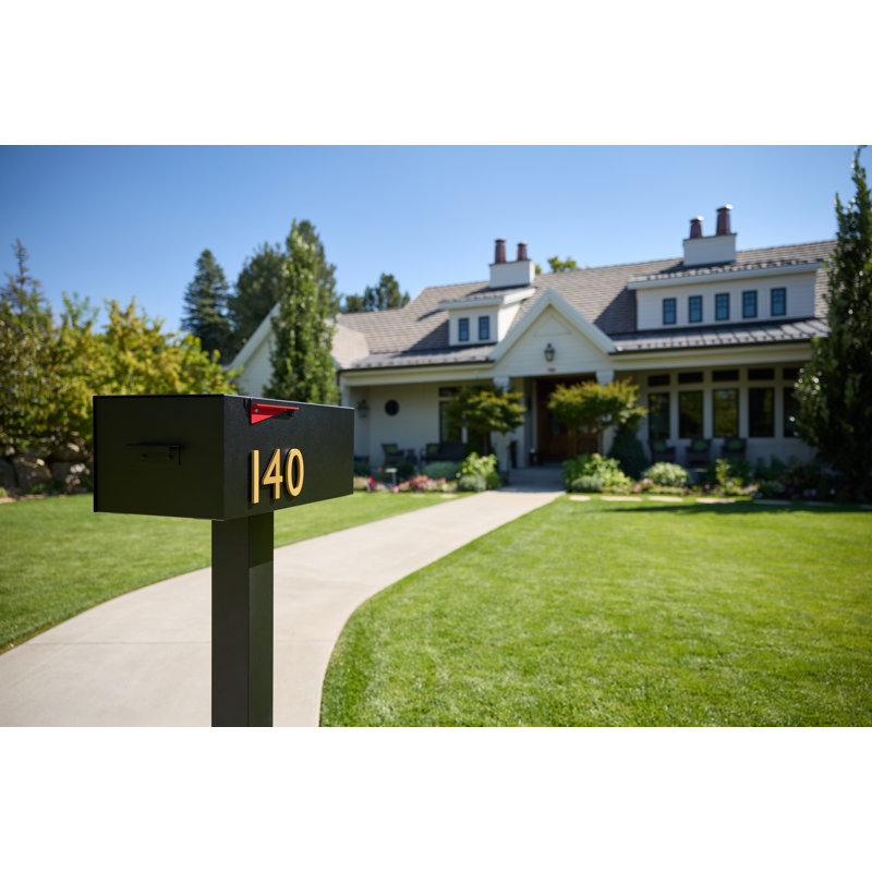 Large Malone Post Mounted Steel Mailbox, Gray, Black, Yes