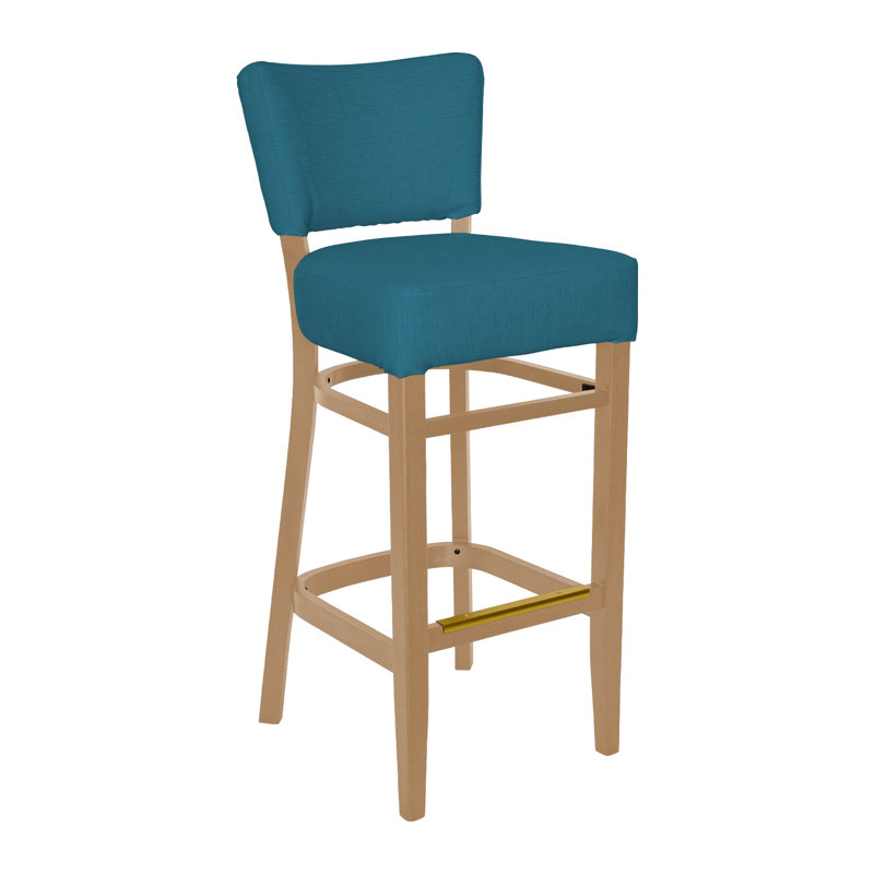 Madison Upholstered Restaurant Barstool, Natural Wood, Teal