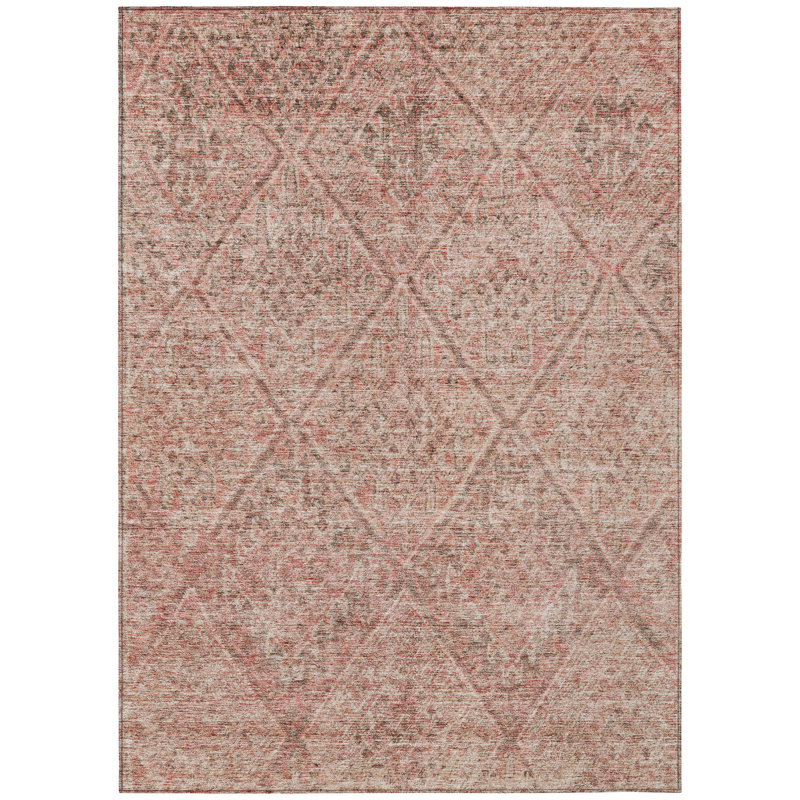 Red Diamond Pattern Washable Synthetic Rectangular Rug 3' x 5'