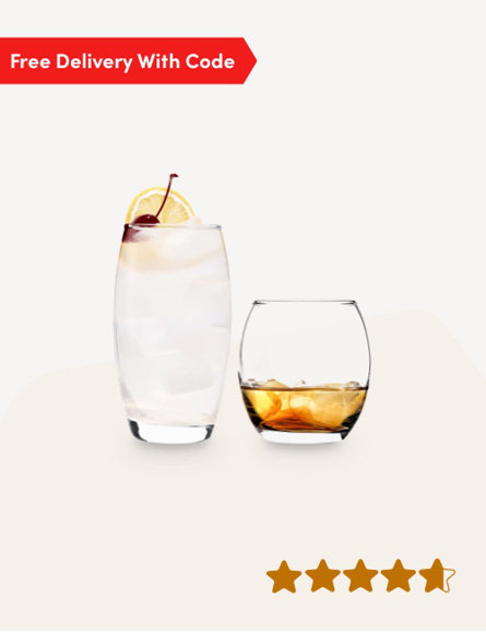 6 Highball Cocktail Glasses and 6 Whiskey Tumblers