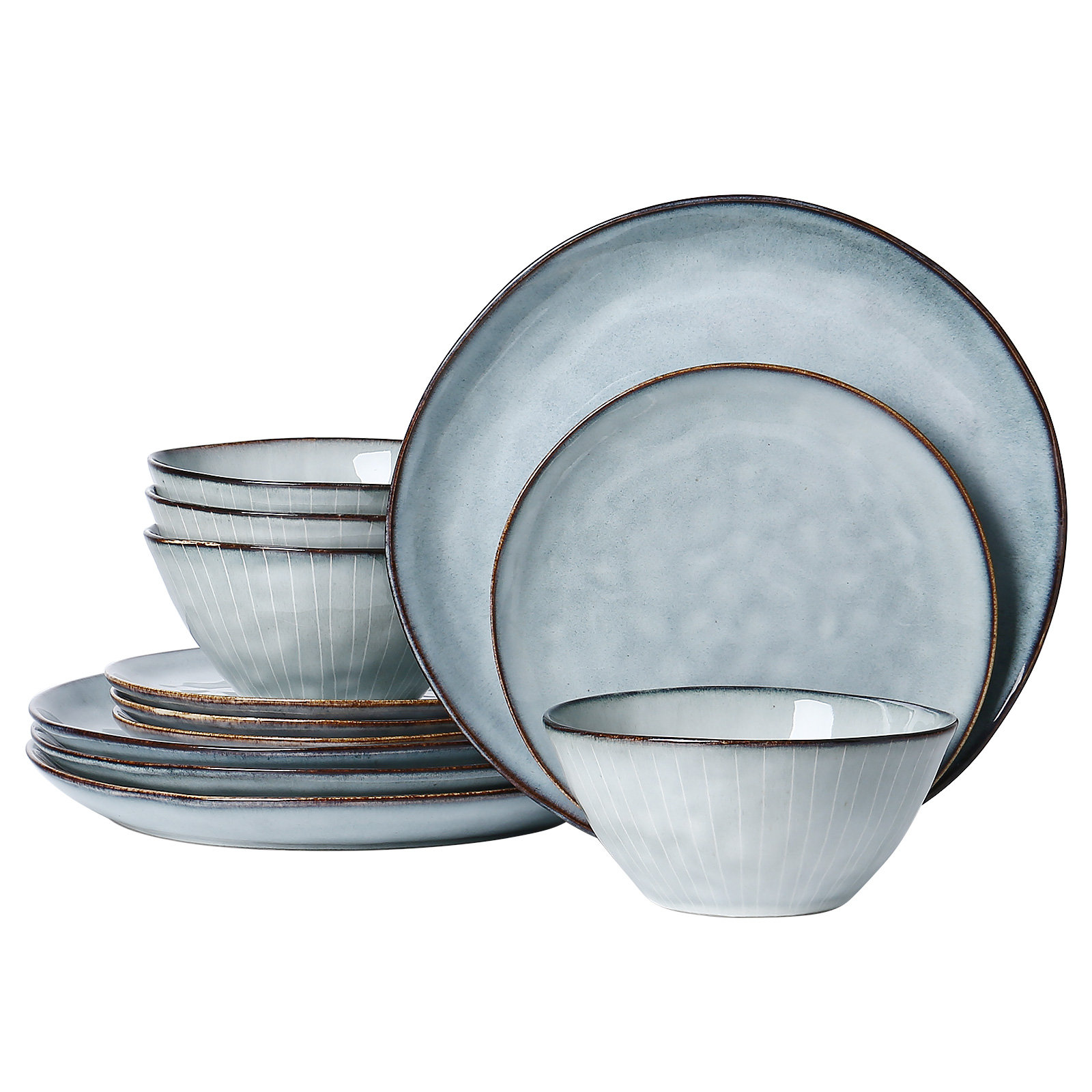  Poise 12 Piece Stoneware Dinnerware Sets ,service For 4, Blue