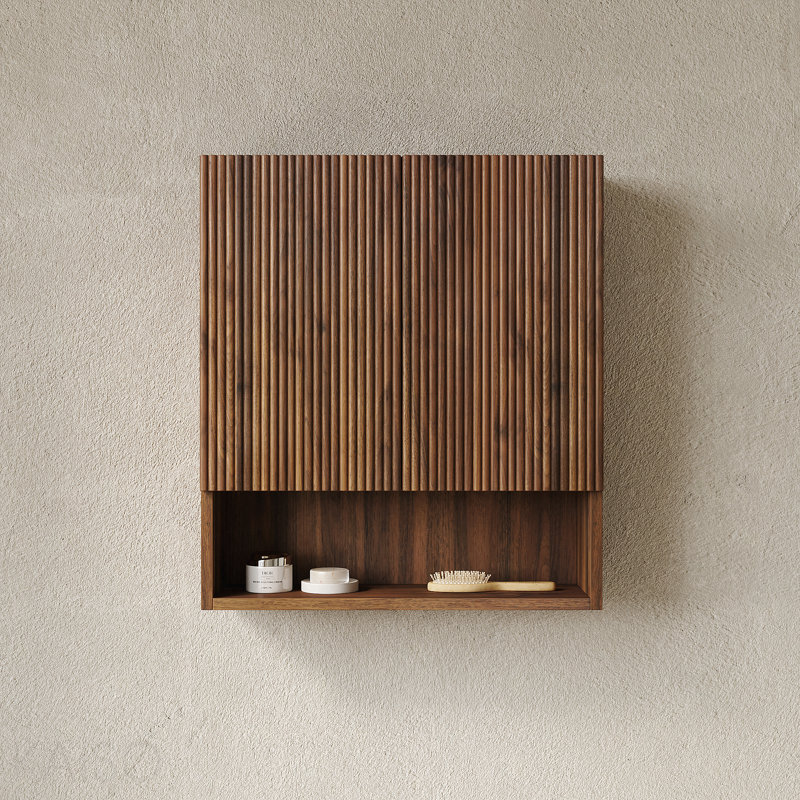 Armoire de salle de bain murale rayée de 26 po avec portes, tablette et compartiment de rangement ouvert au-dessus de la toilette