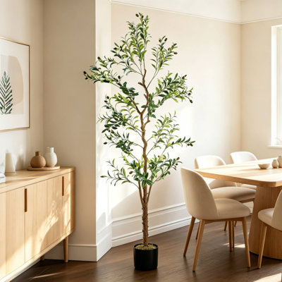  Artificial Olive Tree 6ft – Tall Faux Olive Tree in Pot, Realistic Fake Trees for Indoor Home Decor, Silk Greenery Floor Plant for Living Room Office Bedroom