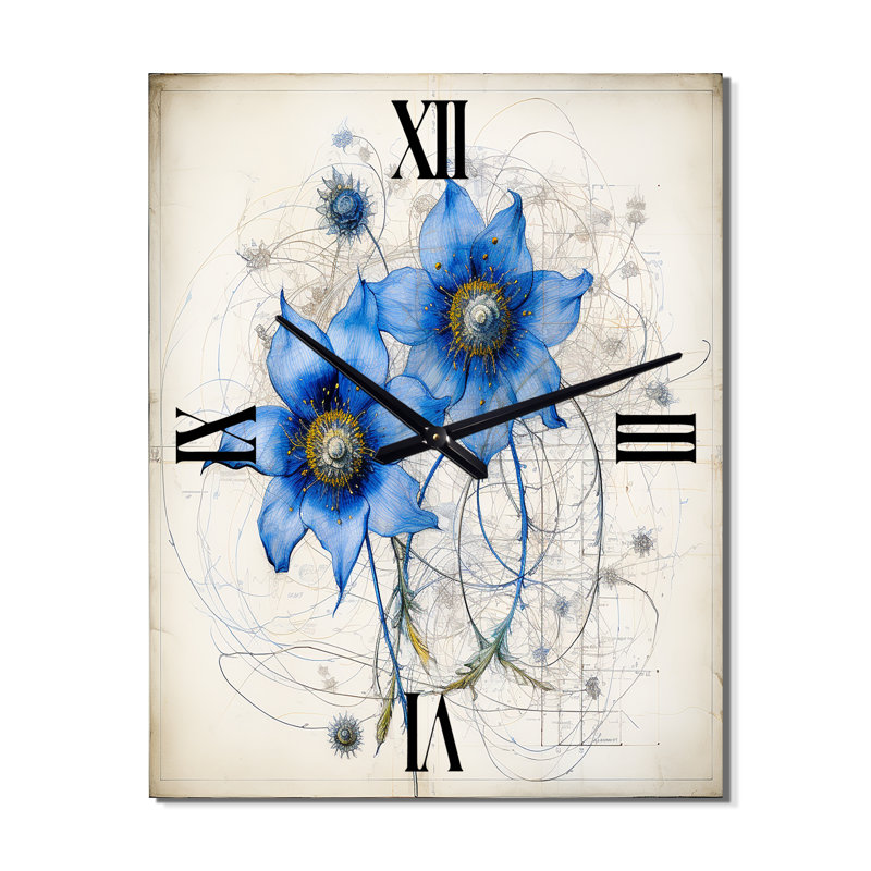 Illustration rétro de la marguerite bleue I - horloge murale rétro Daisy, Très grand