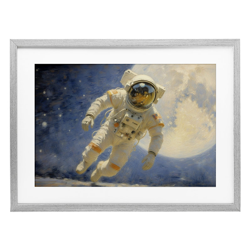 Astronaut in Vast Galaxy, reproduction encadrée sous verre, design par Angie Hawke, H 17 po x l 23 po, Cadre de ferme gris