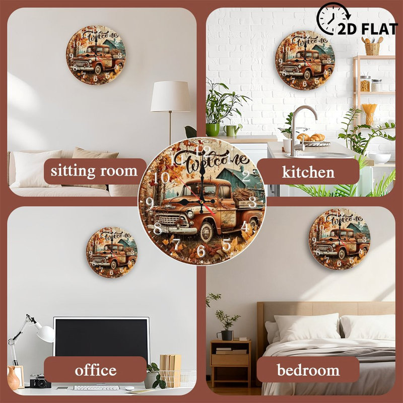 Horloge murale en bois 10 po, mouvement silencieux, à piles (piles AA non incluses), décor artistique, parfait pour les décorations