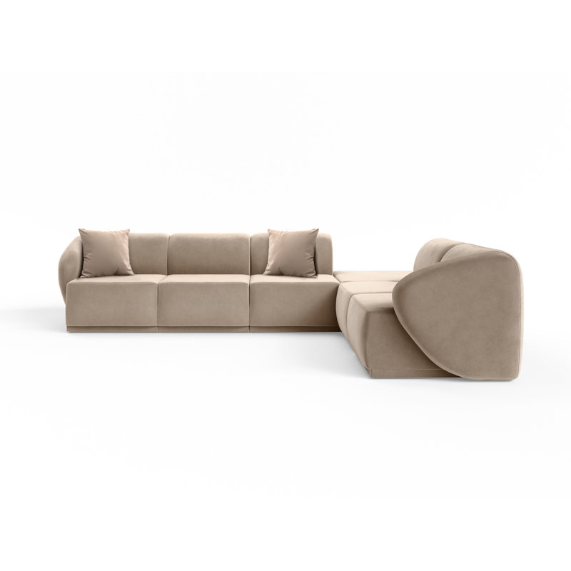 6 Seater Velvet Sofa & Chaise, Warm Beige Velvet