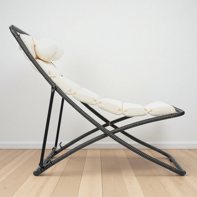 Outdoor Folding Rattan Patio Chair with Adjustable Backrest, Black