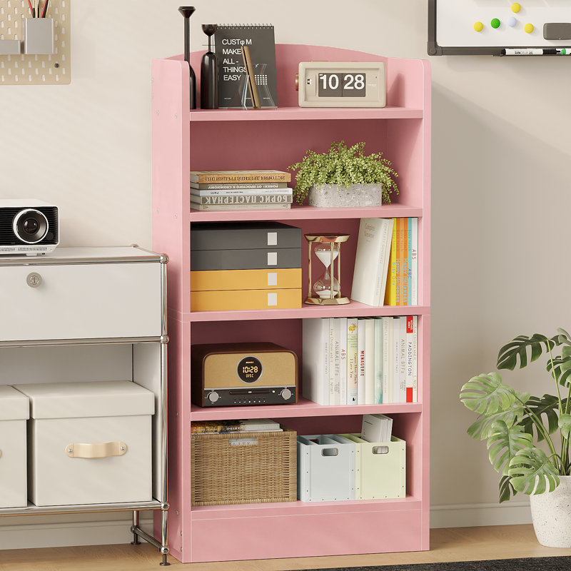 5-Shelf Multi-Functional Modern Wood Bookcase,, Pink