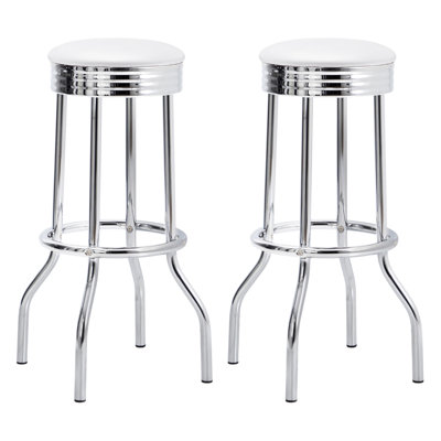 Midge White Upholstered Metal Swivel Bar Stool  (2 Of Set)