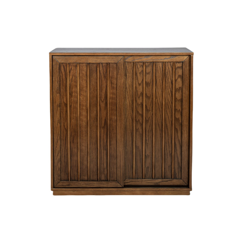 Buffet Mid-Century avec 2 portes coulissantes et bandes de bois massif, rangement polyvalent pour le salon et la cuisine