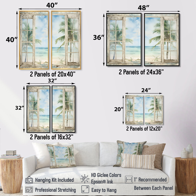 Décoration murale Tropical Beach Windows Horizon II - Coastal Coastal Windows, H 32 po x l 32 po, Noir