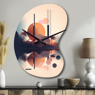 Horloge murale asymétrique en métal bleu doux et rose Mid Mid Century Art - Minimalisme