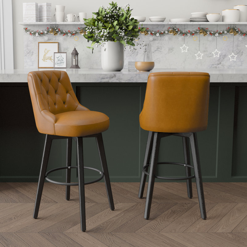 Malakeh Swivel Counter & Bar Stool with Solid Wood Frame, Counter Stool (26.1” Seat Height), Ivory, 1