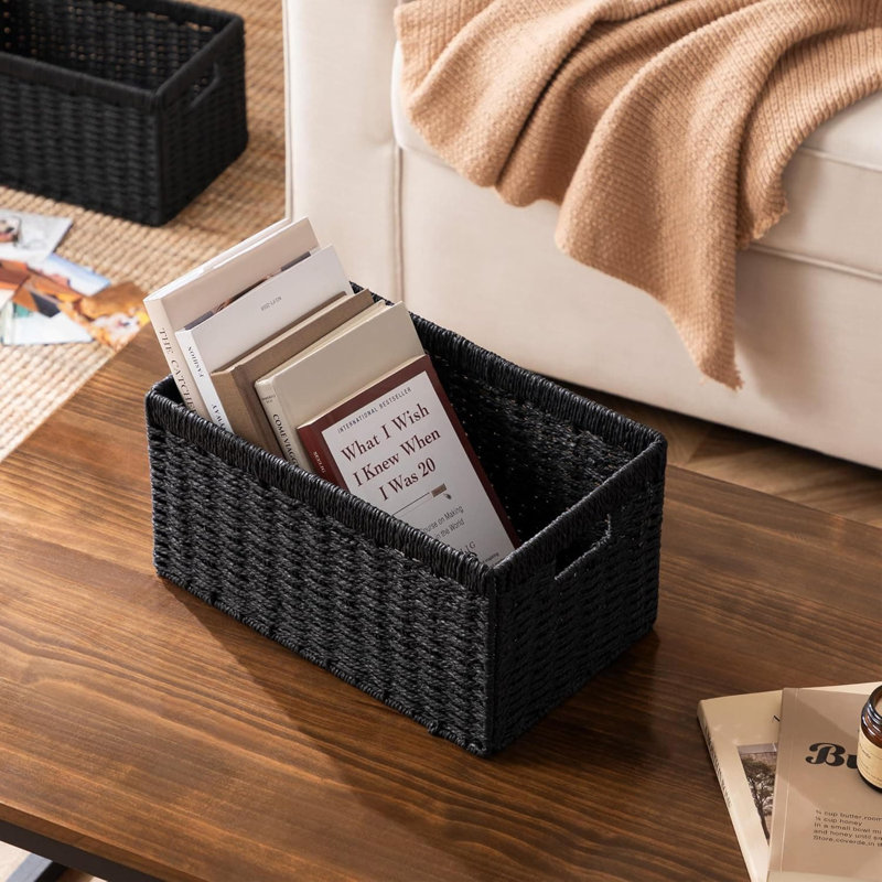 Highland Dunes Paper Decorative Basket, Black
