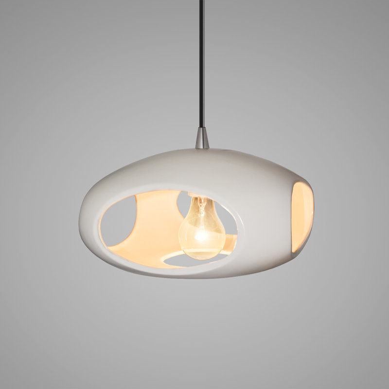 Luminaire suspendu géométrique à 1 lumière Logan, Nickel brossé, Blanc mat