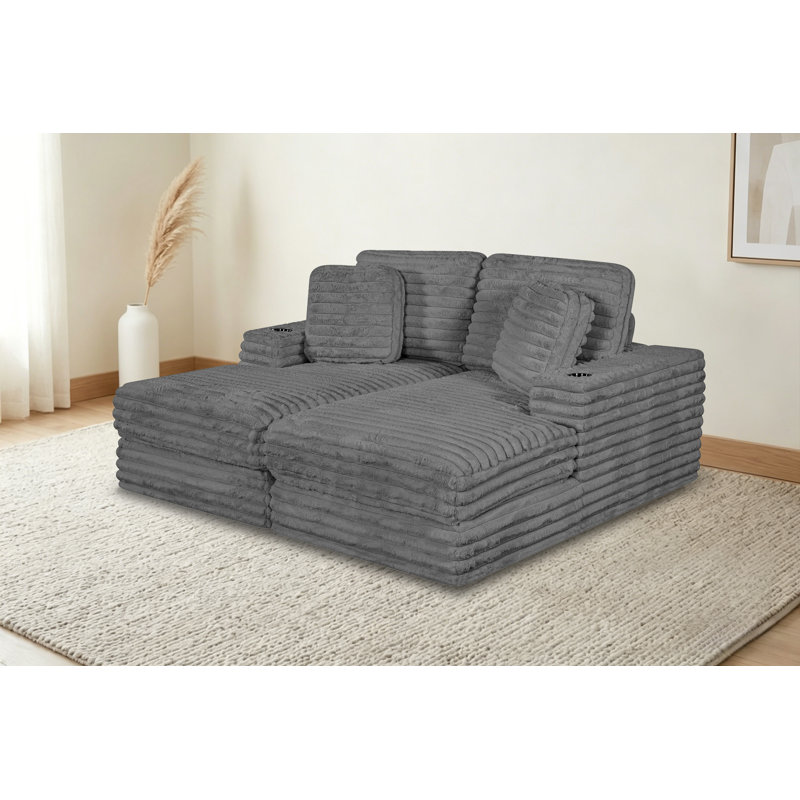 Chaise longue double compressée 2 pièces, Gris foncé