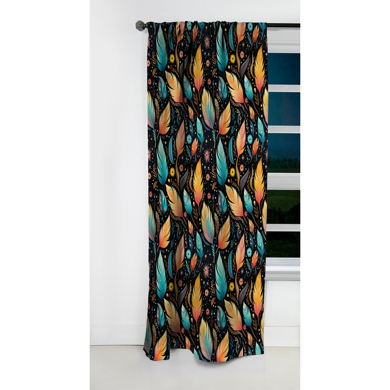 Motif éclectique de plumes de Boho - Rideau abstrait Boho - Rideau abstrait occultant - 1 panneaux, L 52 po x L 108 po