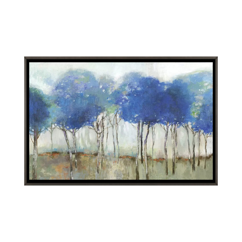 "Indigo Woodland" par Allison Pearce, reproduction d’art, H 18 po x l 26 po x P 1,5 po, Cadre en bois rustique foncé