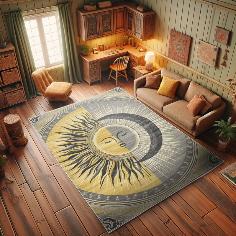 Machine Printed Mustard purple blue Rug