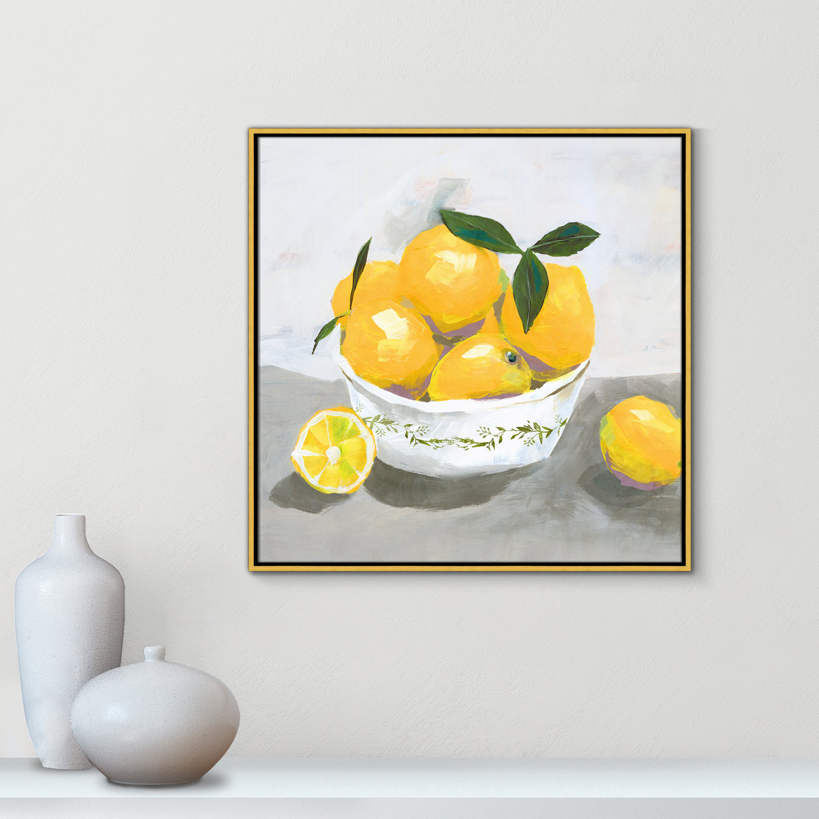 Hayons "Lemons" Painting by Isabelle Z, 31.5" H x 31.5" W x 2" D, Gold Framed Canvas