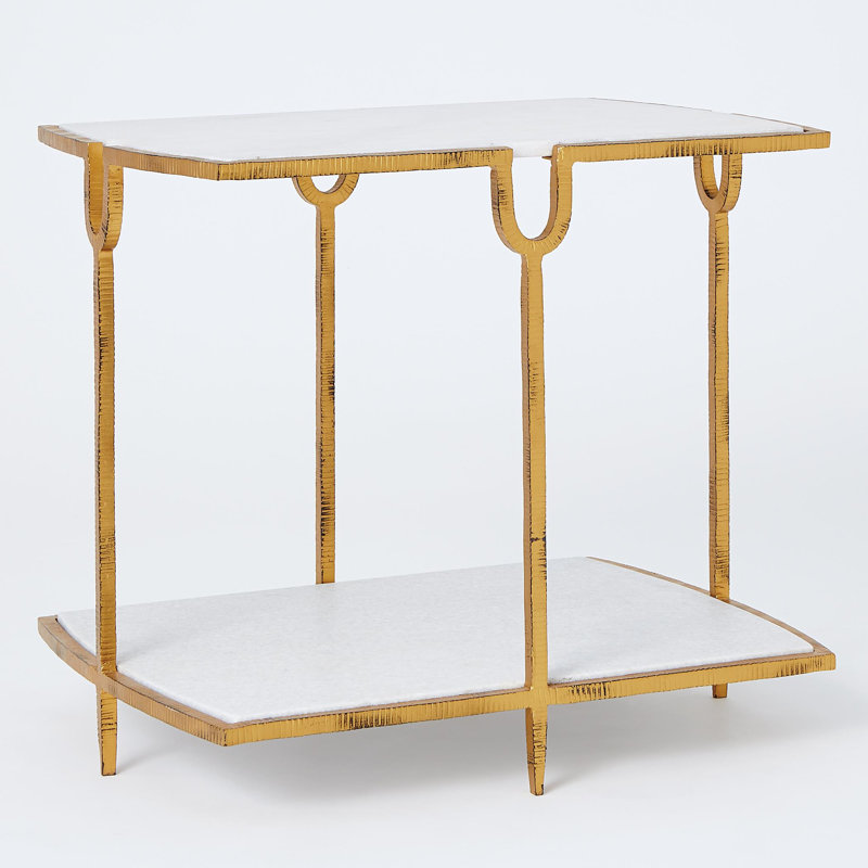 Marble End Table, White Top/Gold Base