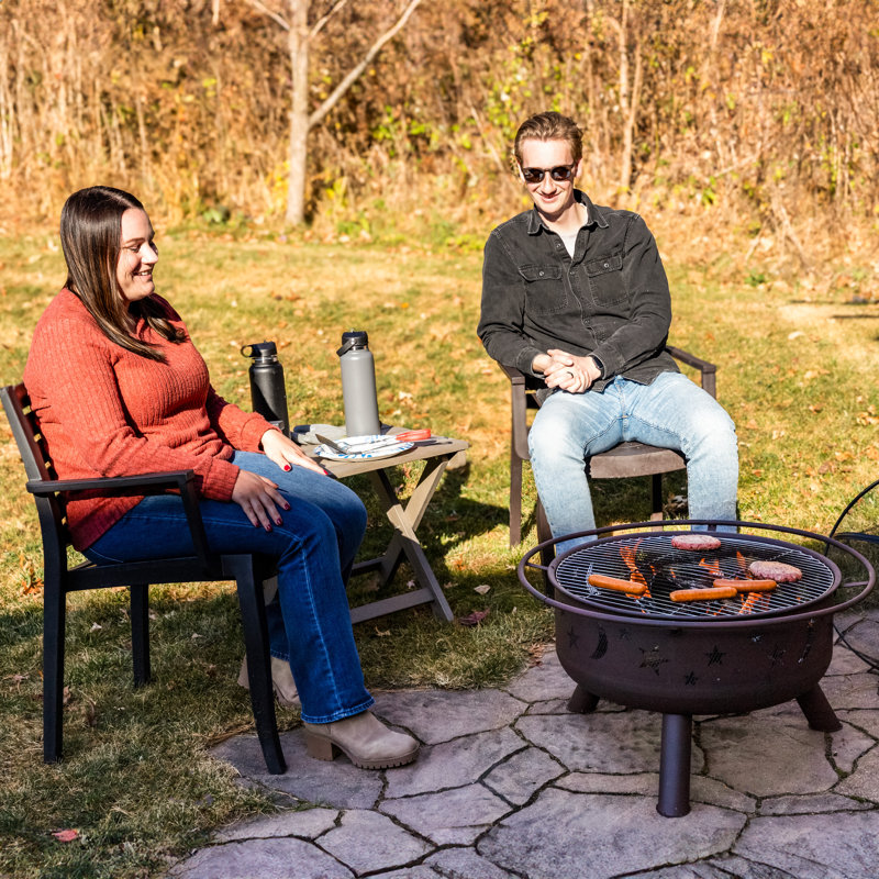 Bronze 30" Round Wood-Burning Steel Fire Pit with Cooking Grate