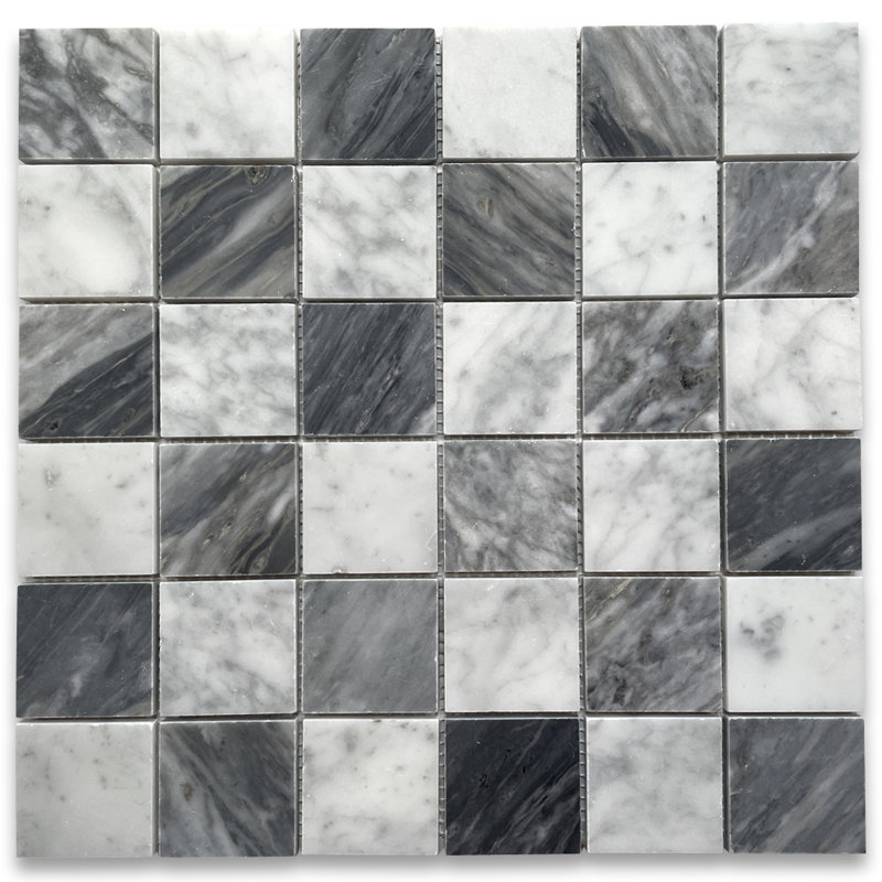 12" x 12" Marble Mosaic Sheet Wall & Floor Tile, White/Gray