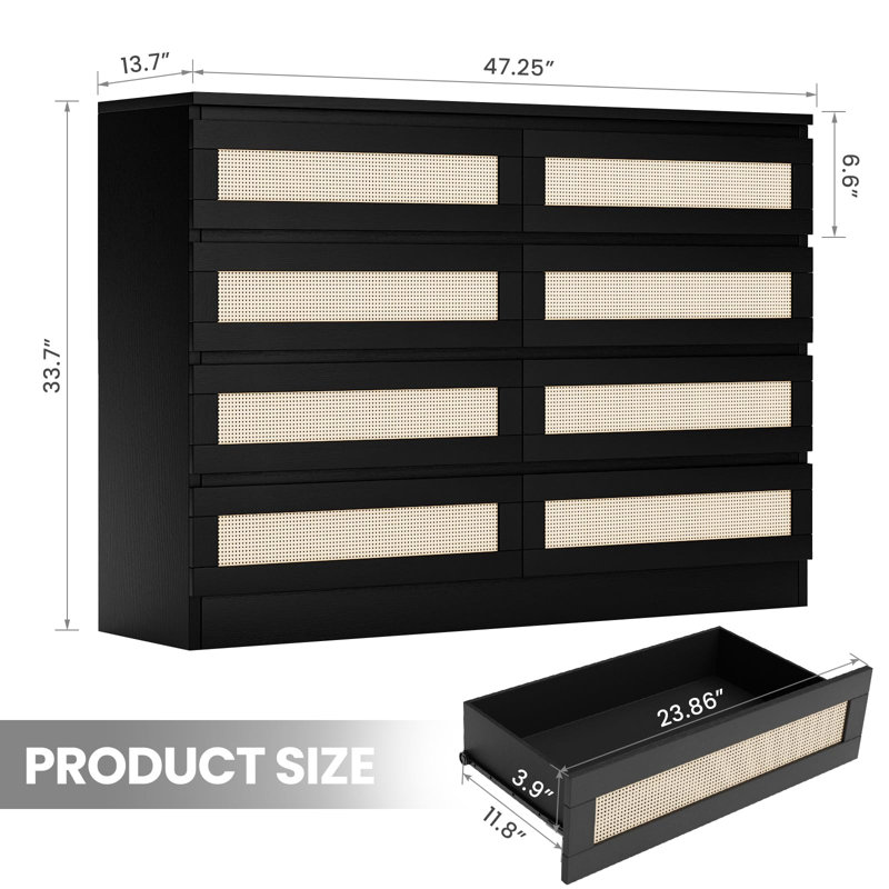34.8 cm W Chest of 8 Drawers, Black