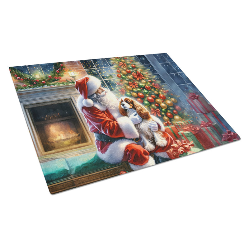 Planche à découper en verre Cavalier Spaniel and Santa Claus
