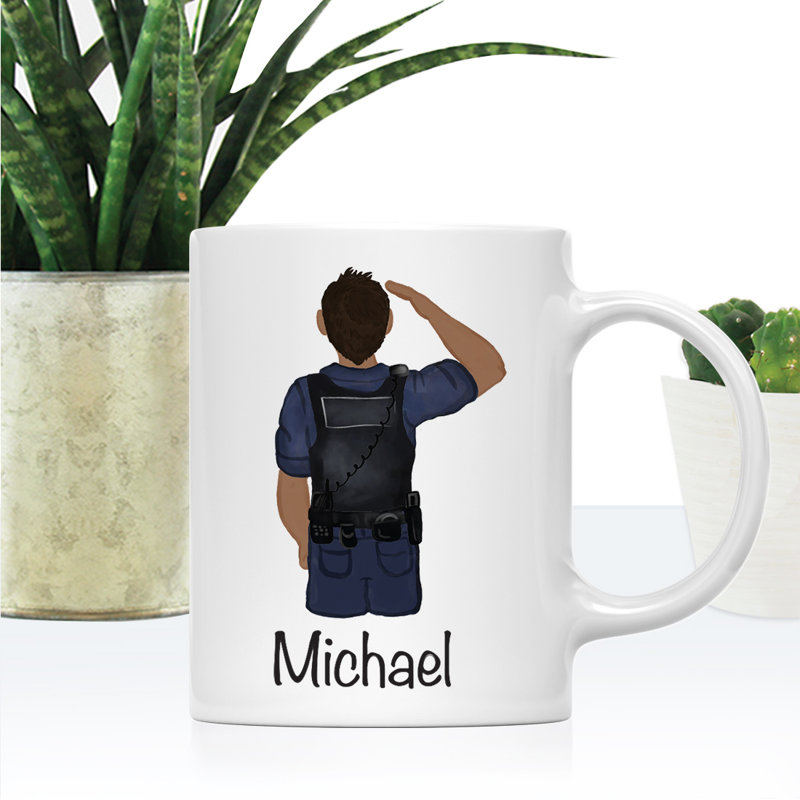 Tasse à café personnalisée, Jaune / noir, homme, agent de police 27, Oui