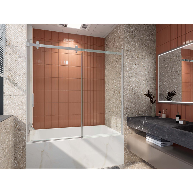 56-60 In. W X 58 In. H Mod Semi-Frameless Sliding Bathtub Door In With 5/16 In. (8Mm) Clear Glass, Chrome