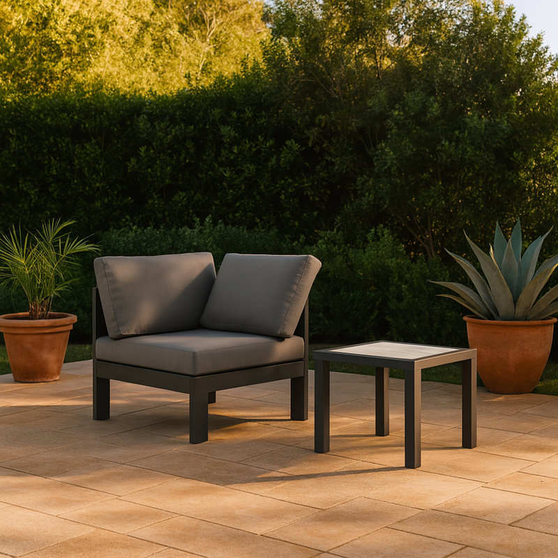Chaise de patio avec coussins Lajoy, gris, Gris foncé
