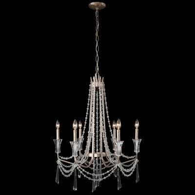 Barcelona Crystal Chandelier - 6-Light - 27"W x 40.5"H - Transcend Silver