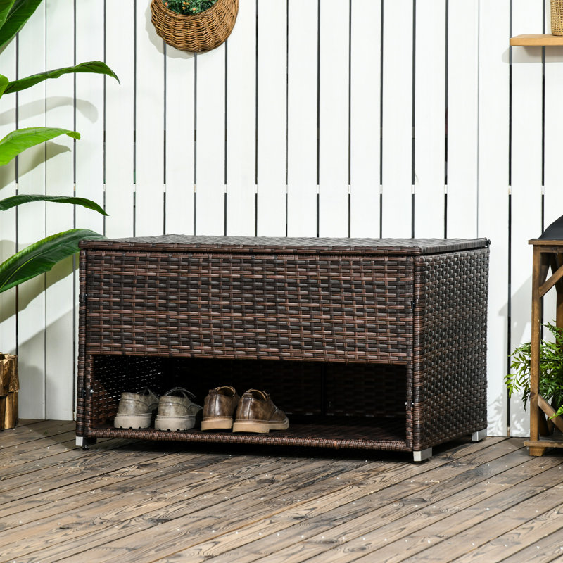 Boîte de terrasse pour meubles de patio: rangement spacieux pour les coussins. Pe, Brown Box Garden: ranger les outils de jardin en toute sécurité. Brun, assemblage requis