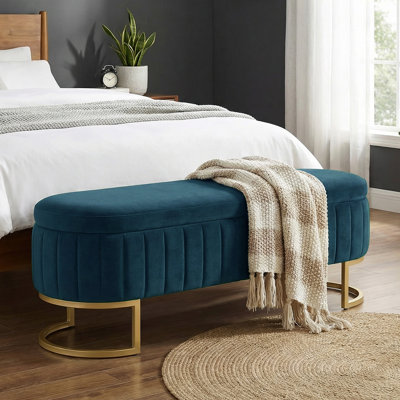 Velvet Storage Ottoman Bench - 51 Inch Long Tufted Upholstered Bench With Hidden Storage, For Bedroom, Living Room Or Entryway
