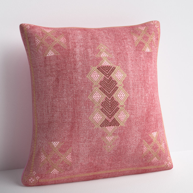 Mikes 100% Wool Throw Square Pillow, Pink/Tan, No Fill