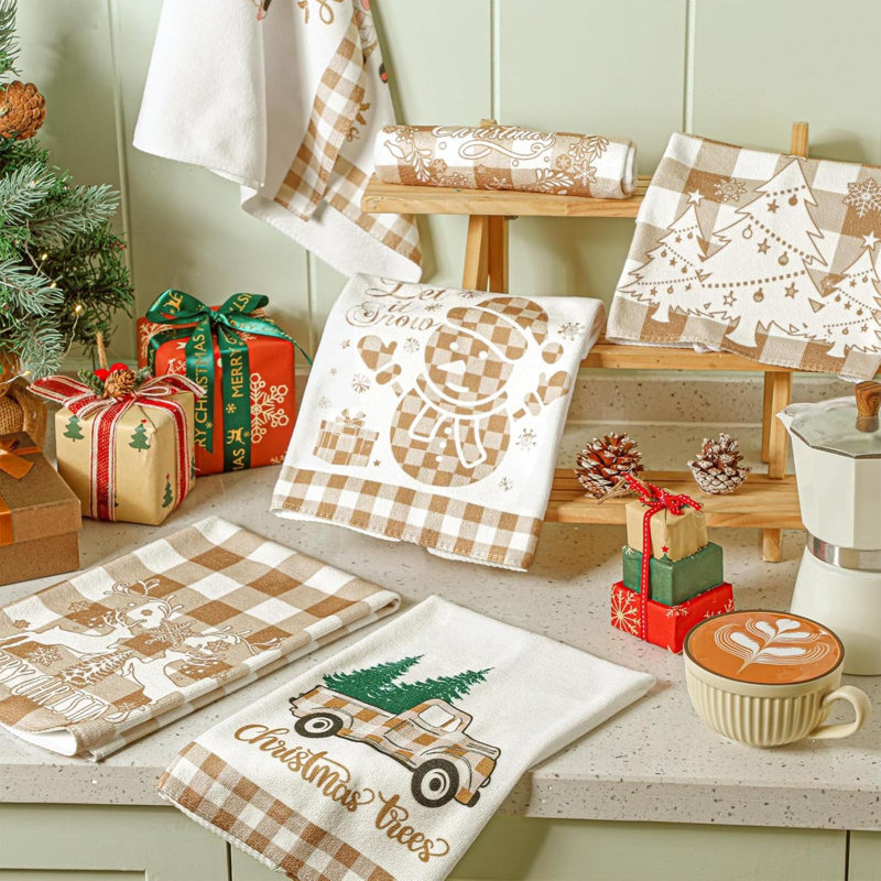6 Pcs Christmas Kitchen Towels Neutral  Buffalo Plaid Dishtowels Absorbent Vintage Winter Bathroom Hand Towels Christmas Decoration For Xmas Kitchen Bathroom Gifts