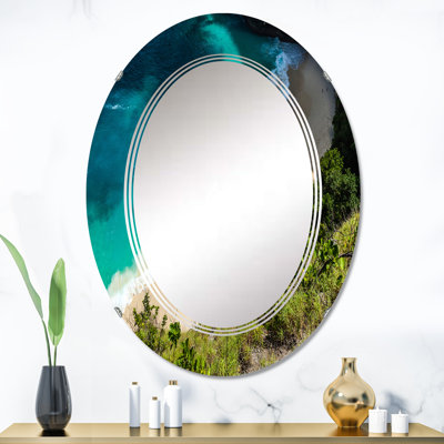 Vue aérienne de la plage tropicale V - miroir mural nautique et côtier ovale