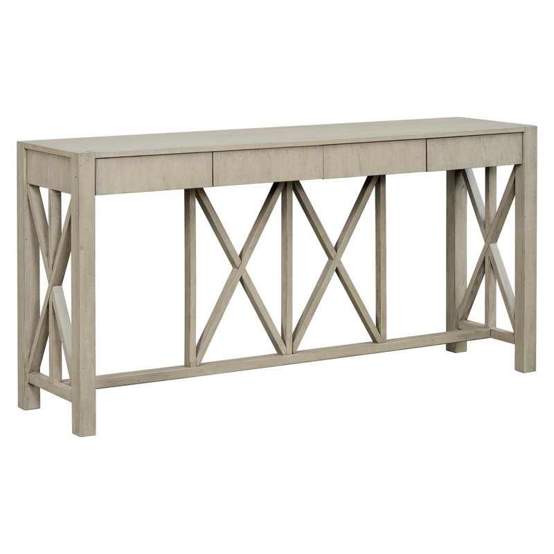 Rectangular Top Console Table with 4 Spacious Drawers, Open Bottom Storage, Grey