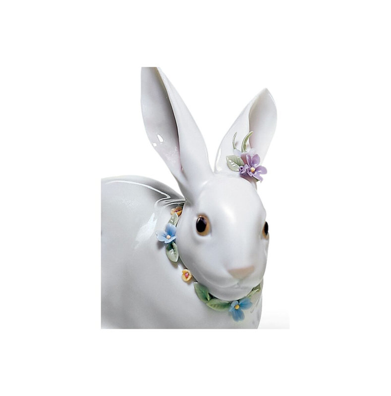 Attentive Bunny with Flowers Figurine