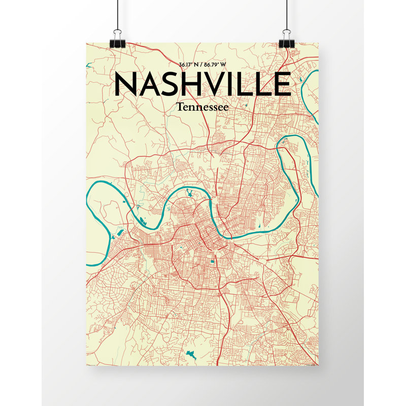 Nashville City Map - No Frame Print, 43.2cm H x 27.9cm W x 0.13cm D