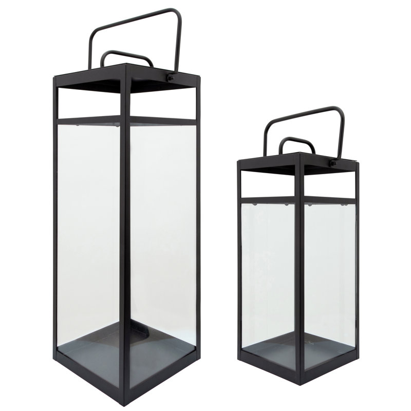 Modern Metal Black Rectangular Lantern, 29" H x 12" W x 10" D