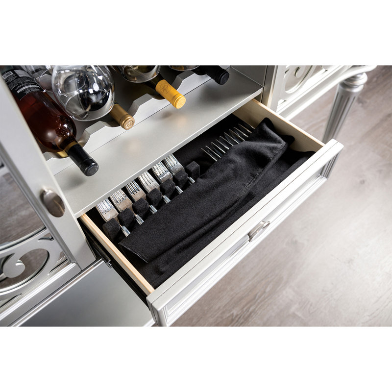 Desserte en bois 2 portes et 1 tiroir avec pieds cannelés tournés , Argent argent
