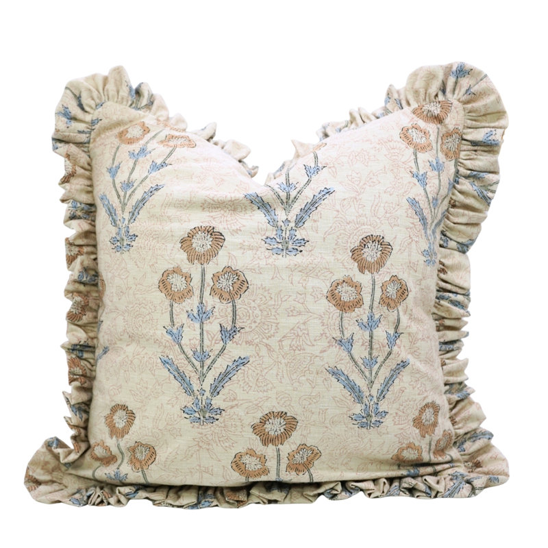 Coussin décoratif en lin à double face à motif de volants fabriqué à la main Fab Divine pour canapé et lit - Amitabh