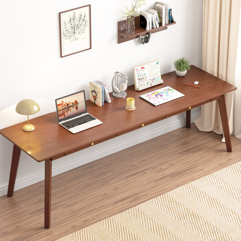 100% Solid Wood Desk 71" Mid Century Modern Desk With 3 Drawers Large 2 Person Vintage Writing Desk Simple Wooden Table For Restaurants, Home, Offices