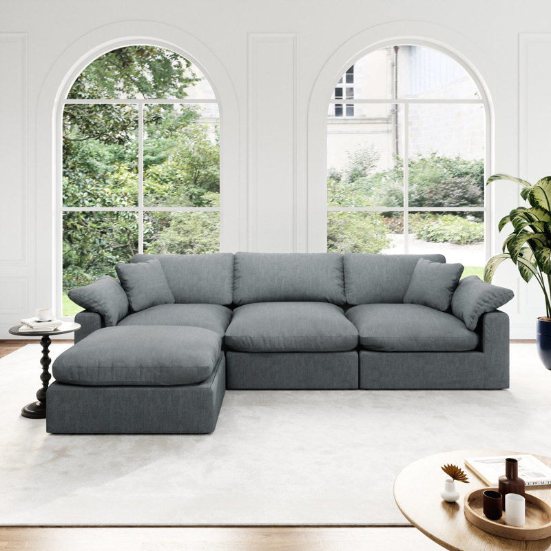 Upholstered Cloud Modular Sectional Sofa, Modern Comfy Couch Filled With Down, Convertible Deep Seat Couches For Living Room Apartment Lounge Bedroom