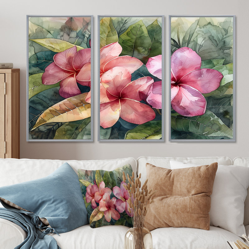 Greilickville - ensemble d'art mural Plumeria, H 28 po x l 36 po x P 1 po, Toile argentée avec cadre flottant