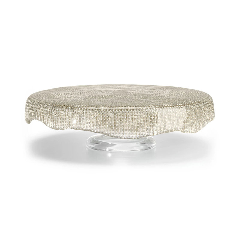 Diamante' Footed Cakestand Scalloped Cm.33, Beige/Clear